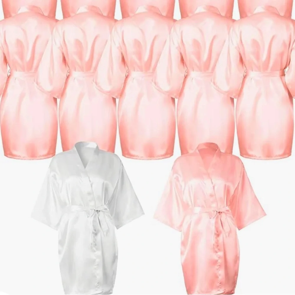 6 piece bridesmaid robe set - Pink and White - Picture 2 of 3